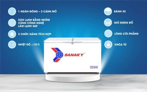 Tủ đông Sanaky VH 365A2, 270 lít 1 ngăn đông, dàn lạnh nhôm