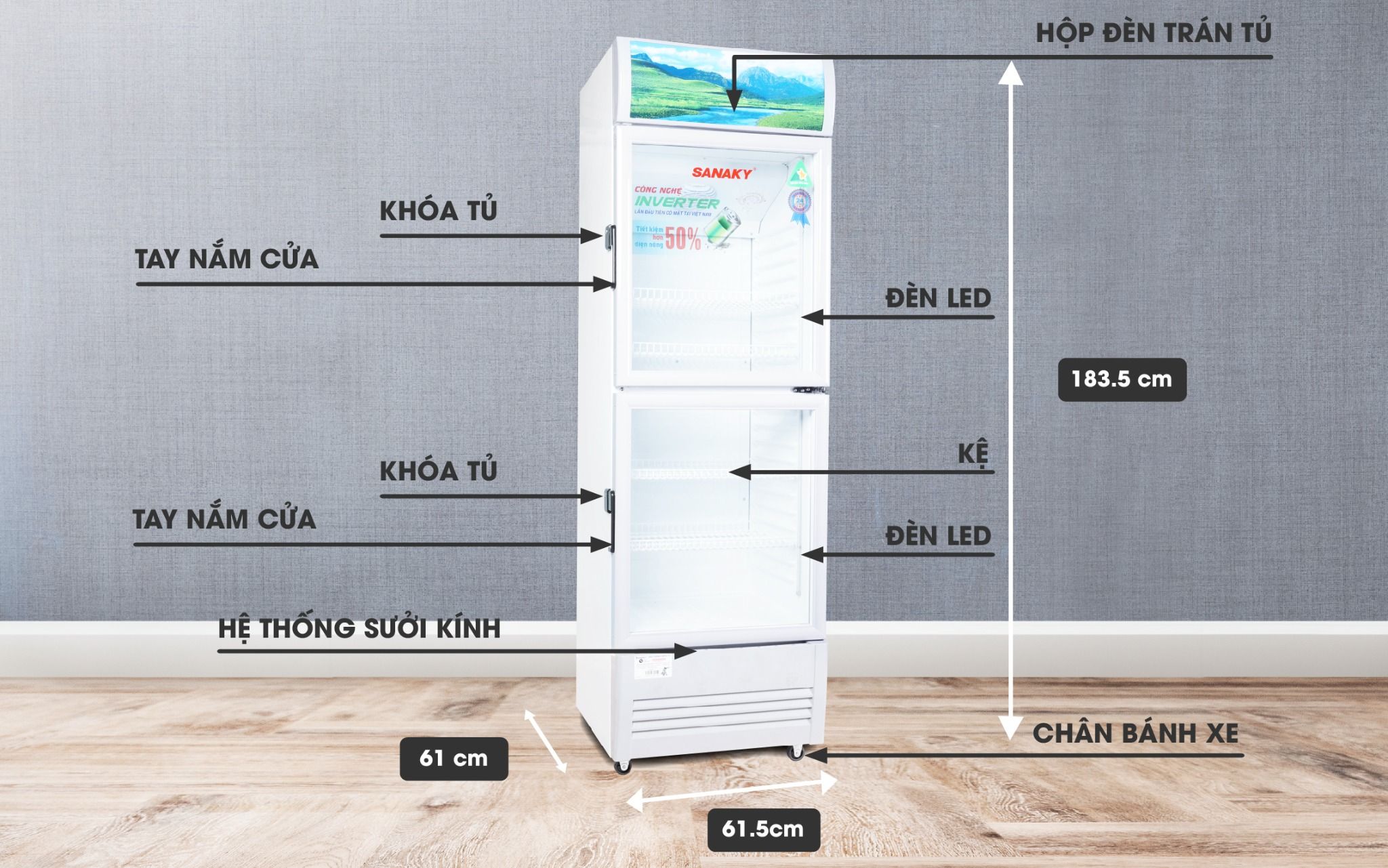 Tủ Mát Inverter VH 358W3L Dàn Nhôm 350 Lít