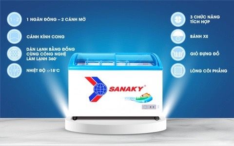 Tủ đông VH 3899K, 260 lít, 1 ngăn đông, dàn lạnh đồng, nắp kính lùa