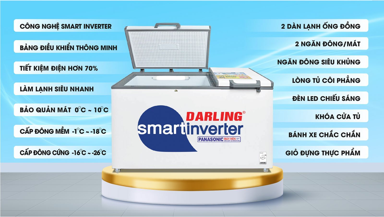 Tủ Đông DMF-7699WSI-4 2 Dàn Lạnh Darling Inverter