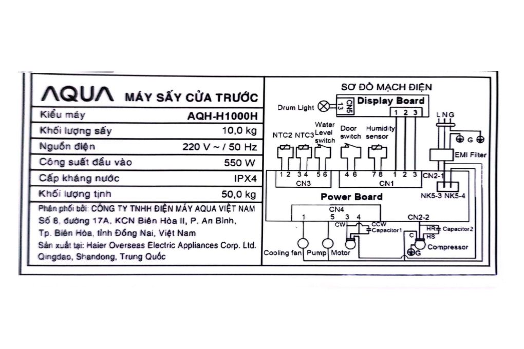 Máy sấy bơm nhiệt 10 kg AQH-H1000H PS Aqua