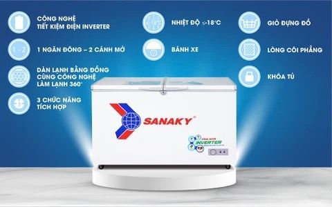 Tủ đông VH 5699W3, 400 lít, 2 ngăn đông, mát, dàn lạnh đồng