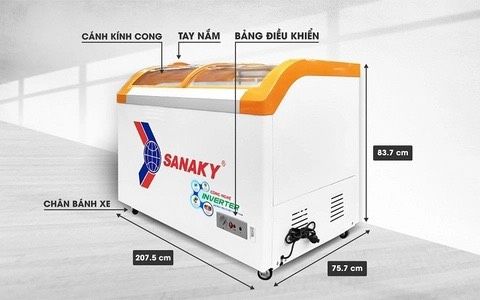 Tủ đông VH 899KA 500 lít, dàn đồng, kính cong