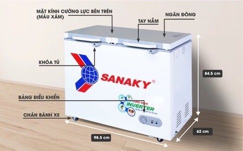 Tủ đông VH 3699W4KD, 270 lít, 1 ngăn đông, 1 ngăn mát, dàn lạnh đồng, mặt kính cường lực