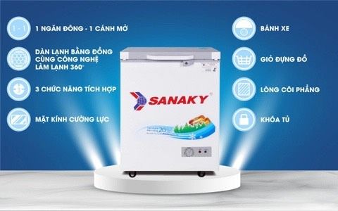 Tủ đông VH 1599HYKD, 100 lít, 1 ngăn đông, dàn lạnh đồng, mặt kính cường lực