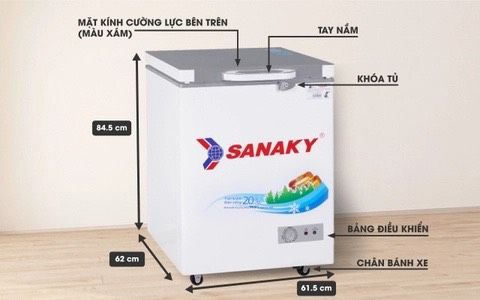 Tủ đông VH-1599HYK, 100 lít, 1 ngăn đông, dàn lạnh đồng, mặt kính cường lực