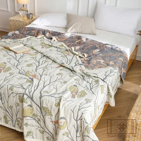  Chăn len cotton hoạ tiết cổ điển 