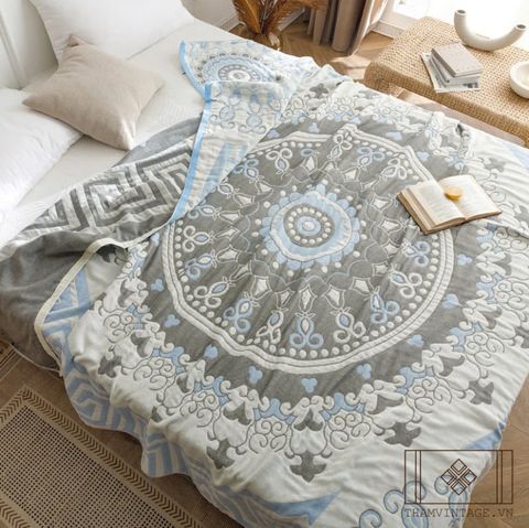  Chăn len cotton hoạ tiết cổ điển 