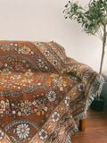  Thảm dệt len họa tiết hoa màu nâu - Thảm Vintage. 