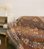  Thảm dệt len họa tiết hoa màu nâu - Thảm Vintage. 