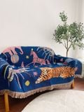  Thảm len dệt họa tiết rạp xiếc 2 mặt màu xanh và nâu - Thảm Vintage . 