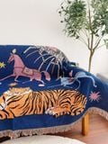  Thảm len dệt họa tiết rạp xiếc 2 mặt màu xanh và nâu - Thảm Vintage . 