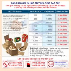 Bảng giá in Hộp Giấy Theo Yêu Cầu 2022