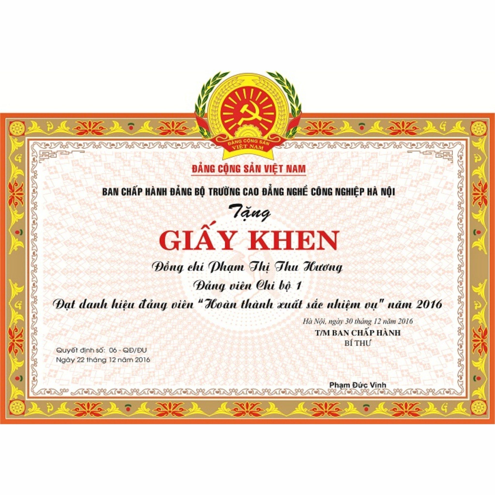 Bảng báo giá in giấy khen