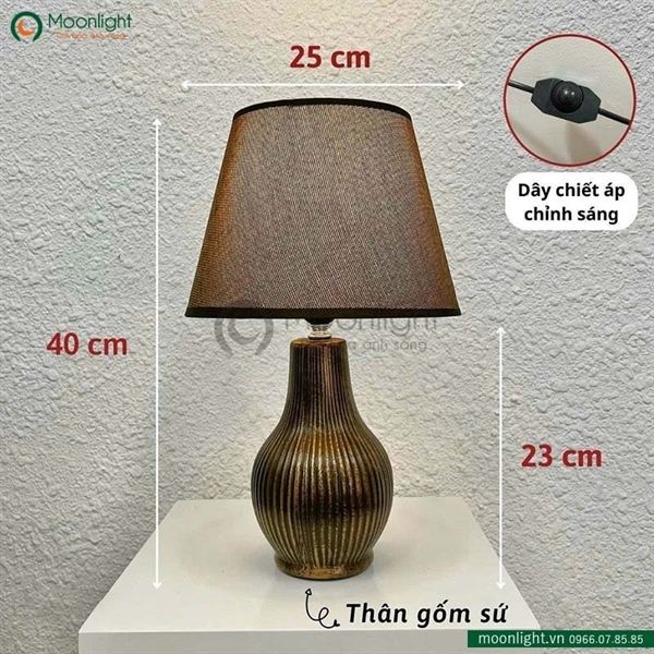 Đèn bàn thân gốm chao vải màu nâu DS_TL9669 H40*25 E27 VLDBGM-028