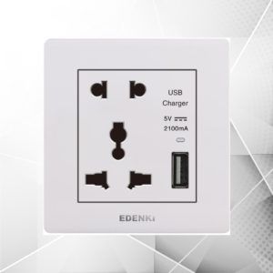 EDK Bộ ổ cắm đôi kèm usb, màu trắng EE-005U