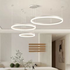 Đèn thả 3 vòng mica thân nhôm xước màu trắng, lắp chân nhện, G5 WH D40*60*80 VLTHVO-005-AF