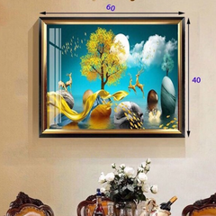 Đèn tranh led trang trí đàn cá vàng 3 chế độ ánh sáng KT D60xH40cm PA6098, VLDETL-034