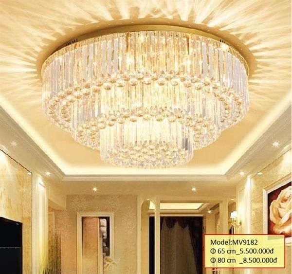 HT Đèn mâm pha lê tròn 3 tầng viền pha lê tam giác D800 MV9182-800 HTDMPL-008-AB