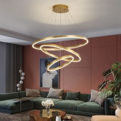 Đèn thả 3 vòng mica thân nhôm xước mạ màu vàng gold, lắp chân chung, G5 Gold D40*60*80 VLTHVO-005-AA