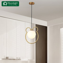 HT đèn thả thủy tinh khung gấu vàng, chao thủy tinh trắng đục chao 150 (giá không bóng) TH756 HTTHTI-023