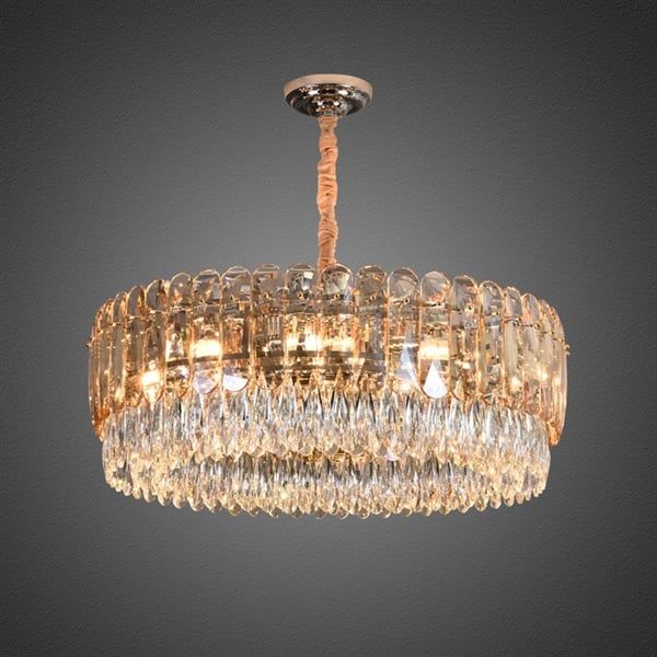 Đèn thả pha lê trắng hổ phách khung tròn D600 8039D600 VLTHPL-026-T-60-YE