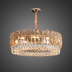 Đèn thả pha lê trắng hổ phách khung tròn D600 8039D600 VLTHPL-026-T-60-YE