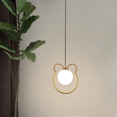 HT đèn thả thủy tinh khung gấu vàng, chao thủy tinh trắng đục chao 150 (giá không bóng) TH756 HTTHTI-023