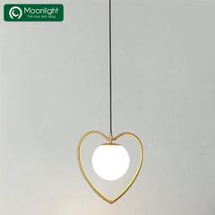 HT đèn thả thủy tinh khung trái tim vàng, chao thủy tinh trắng đục chao 150 (giá không bóng) TH755 HTTHTI-022