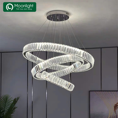 Đèn thả pha lê 3 vòng tròn mỏng khung Inox bản D76x22 D40-60-80cm TPLTM HTTHPL-141-AQ