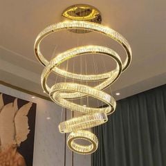 Đèn thả thông tầng pha lê 5 vòng D200*300*500*600*800 bản 7.6 mâm vàng TPLTM23568 VLTHTT-045