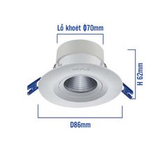 Opple đèn led Spotlight US 6W, 3000K, KT mặt D95*H48, lỗ khoét D70 OPDDSL-001-6W-3K