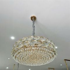 Đèn thả pha lê tròn 2 vòng ngoài pha lê to, vòng trong pha lê hình giọt nước VLTHPL-773