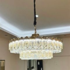 Đèn thả pha lê tròn 2 tầng viên pha lê chữ nhật VLTHPL-774