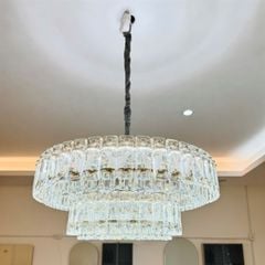 Đèn thả pha lê tròn 2 tầng, viên pha lê hình chữ nhật VLTHPL-776