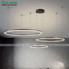 Đèn thả 3 vòng mica thân nhôm xước mạ màu cà phê, lắp chân chung, G5 CF D40*60*80 VLTHVO-005-AB