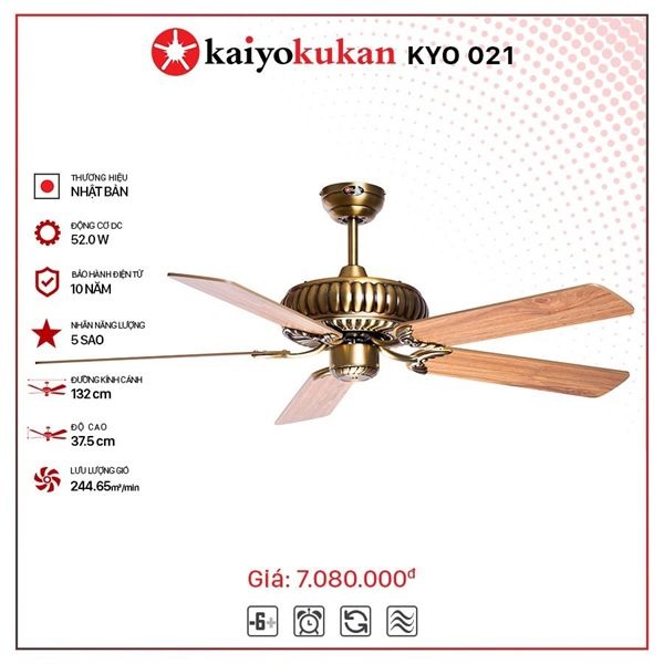 Quạt trần Nhật Bản Kaiyo Kukan 5 cánh D132cm 52W DC KYO 021