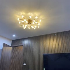 HT Đèn mâm pha lê 24 bông hoa, khung vàng D600mm, H=150mm bóng led cắm (giá không bóng) D982/24-YE HTDMPL-162-AC