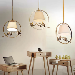 Đèn thả đồng chao vải 2 con chim D300*H310 8607/1 1E27 VLTHDO-002