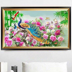 Đèn tranh led trang trí chim công 3 chế độ ánh sáng KT D60xH40cm PA6061, VLDETL-026