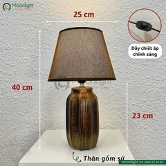 Đèn bàn thân gốm trụ nâu chao vải DBG015 H40*25 E27 VLDBGM-034