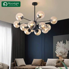 Đèn thả trang trí 12 bóng chao hổ phách, thân vàng thép sơn tĩnh điện, 12E27 KT D1050*H830 VLTHTR-085-AA