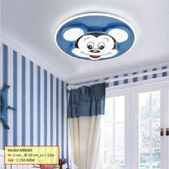 HT Đèn ốp trần trẻ em hình chuột mickey màu xanh D500mm, h=50mm 12W MN089 HTOPTE-004