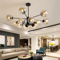 Đèn thả trang trí 12 bóng chao hổ phách, thân vàng thép sơn tĩnh điện, 12E27 KT D1050*H830 VLTHTR-085-AA