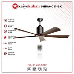 Quạt trần Nhật Bản Kaiyo Kukan 5 cánh D152cm 45W DC SHIGA 011 BK