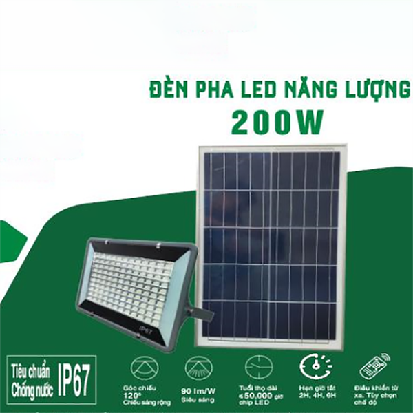 GS Đèn pha năng lượng SMD-GSPNL 200w điện áp 6v/30w, pin 3.2/24Ah, ánh sáng 6000k, 100Lm/W, IP67, CRI >80, GSPNL200