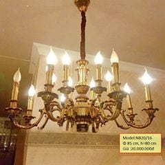 Đèn chùm đồng 16 tay nến D850, H800mm đui E14 (giá không bóng) N820/16 HTCHDO-002