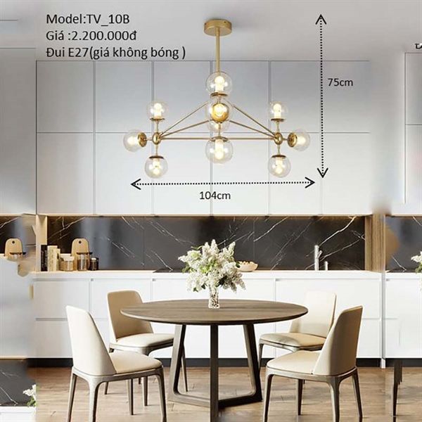 HT Đèn thả trang trí khung vàng, 10 bóng R=104cm, H=75cm đui e27 (giá không bóng) TV_10B HTTHTR-013-YE-10