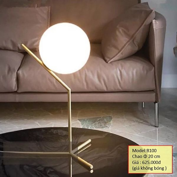 HT Đèn bàn trang trí thân vàng, chao thủy tinh trắng đục chao 20cm (giá không bóng) B100 HTDBTR-005-AA