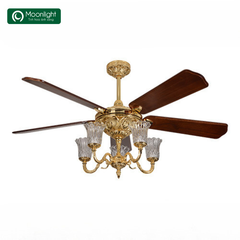 Quạt trần Đài Loan Luxaire Gold 5 cánh gỗ tự nhiên 152cm 62w DC bóng E14x5 chất liệu hợp kim đồng mạ màu vàng gold 24K 60513 - 5 - 152 - DC - có đèn
